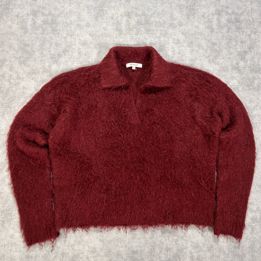 Madewell Brushed Polo Sweater NM619 XS Heather Currant Burgundy Alpaca Wool